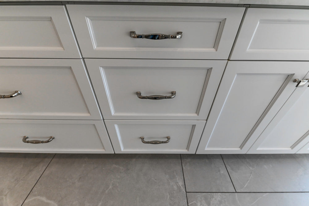 Gemcraft Traditional White Double Island Kitchen with Marble Countertops