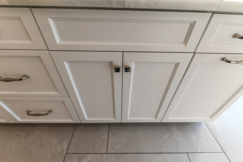 Gemcraft Traditional White Double Island Kitchen with Marble Countertops