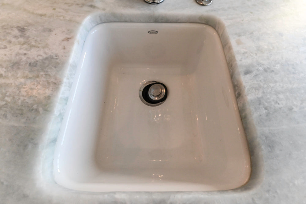 Gemcraft Traditional White Double Island Kitchen with Marble Countertops