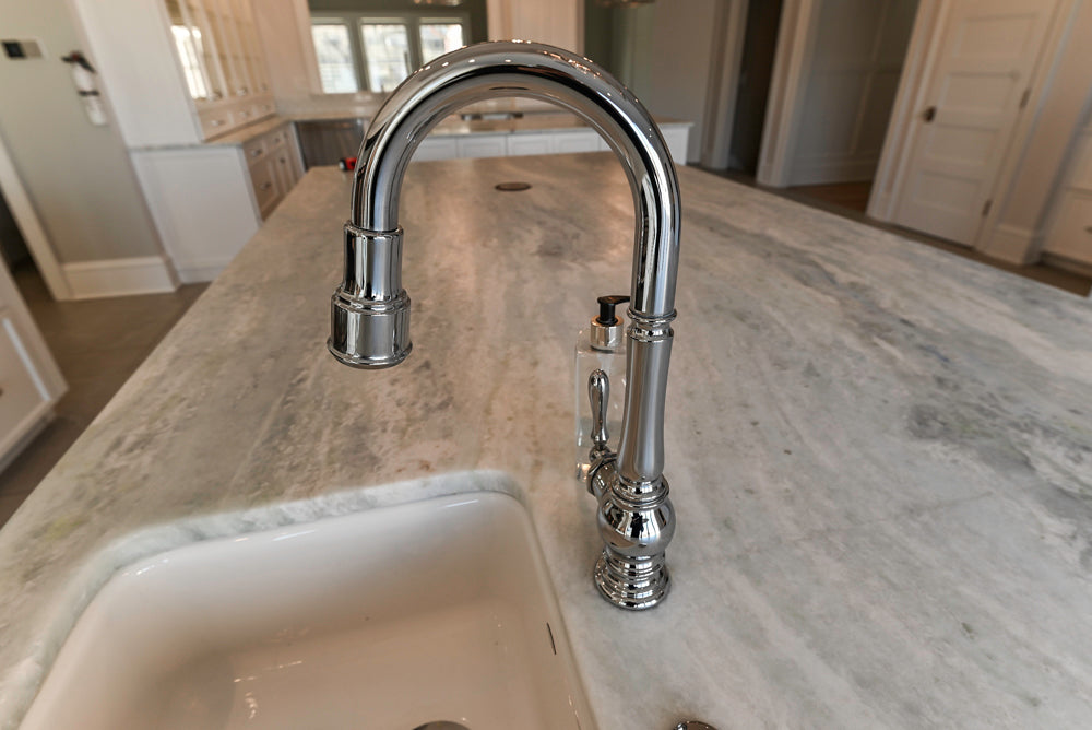 Gemcraft Traditional White Double Island Kitchen with Marble Countertops