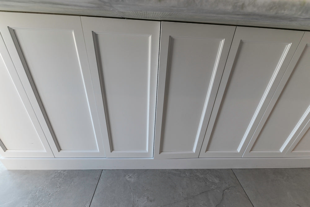 Gemcraft Traditional White Double Island Kitchen with Marble Countertops