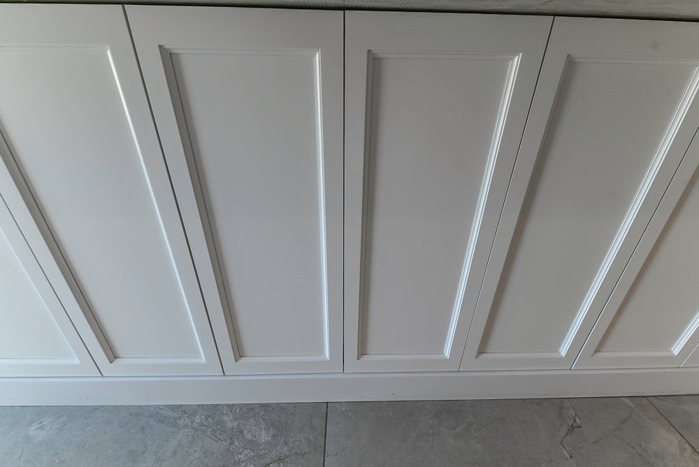 Gemcraft Traditional White Double Island Kitchen with Marble Countertops