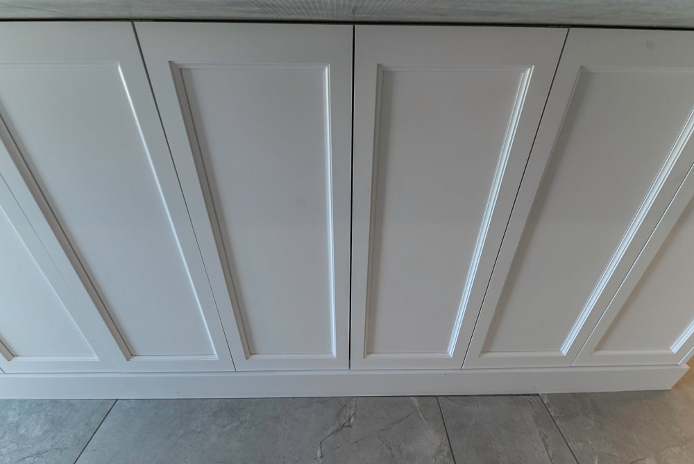 Gemcraft Traditional White Double Island Kitchen with Marble Countertops