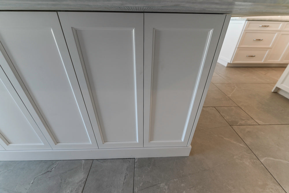 Gemcraft Traditional White Double Island Kitchen with Marble Countertops