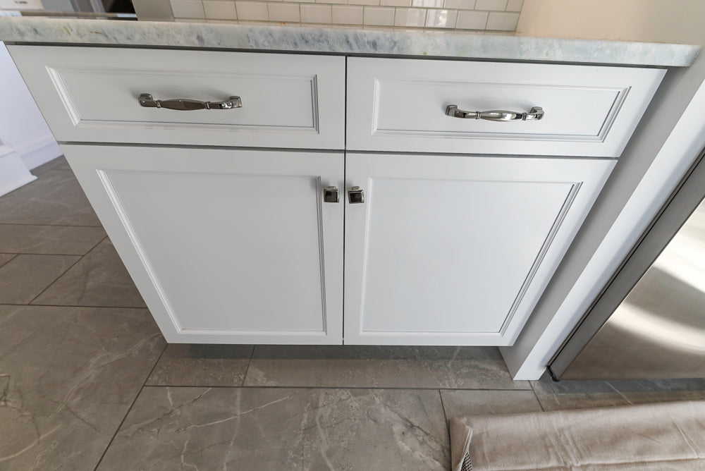 Gemcraft Traditional White Double Island Kitchen with Marble Countertops