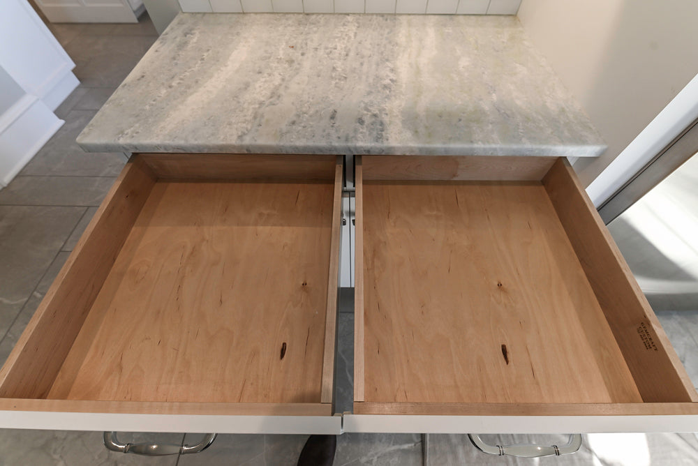 Gemcraft Traditional White Double Island Kitchen with Marble Countertops