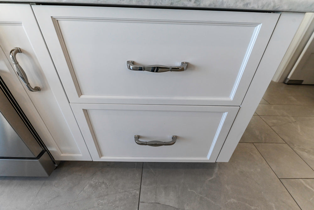 Gemcraft Traditional White Double Island Kitchen with Marble Countertops