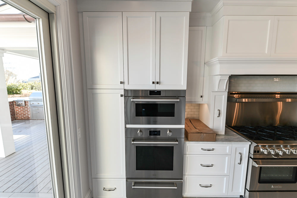 Gemcraft Traditional White Double Island Kitchen with Marble Countertops