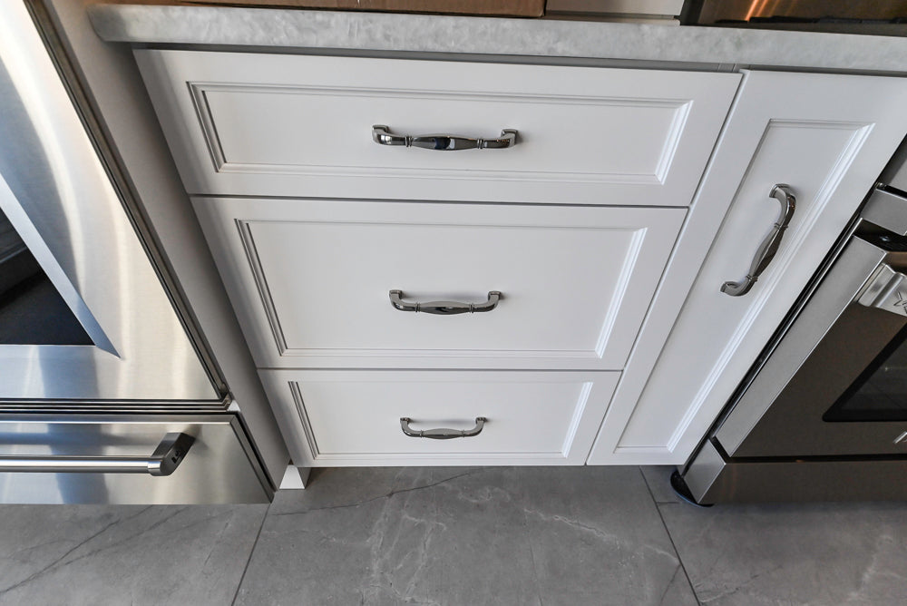 Gemcraft Traditional White Double Island Kitchen with Marble Countertops