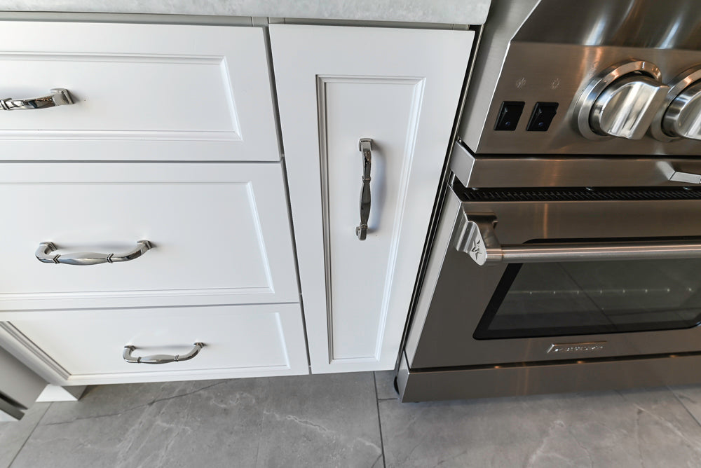 Gemcraft Traditional White Double Island Kitchen with Marble Countertops