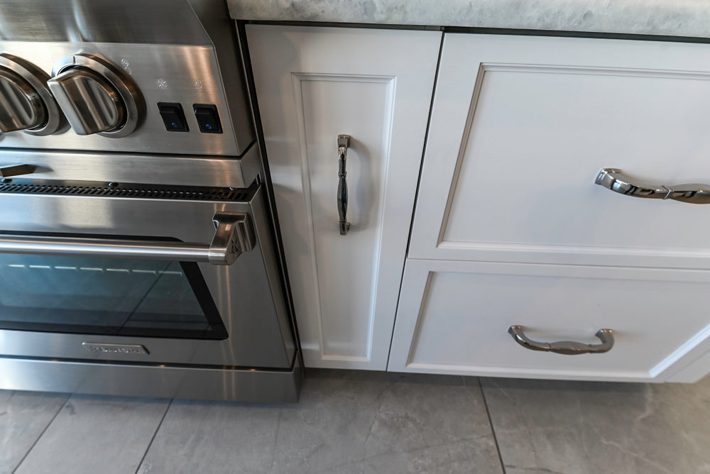 Gemcraft Traditional White Double Island Kitchen with Marble Countertops