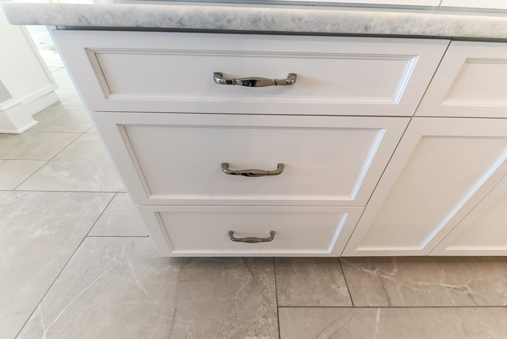 Gemcraft Traditional White Double Island Kitchen with Marble Countertops