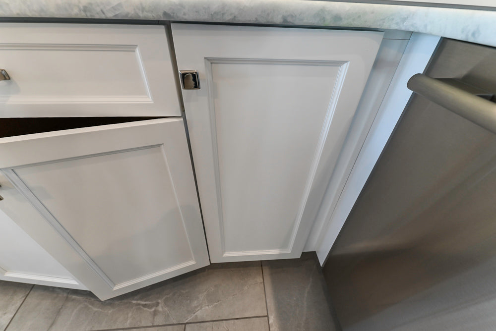 Gemcraft Traditional White Double Island Kitchen with Marble Countertops