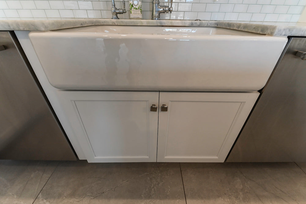 Gemcraft Traditional White Double Island Kitchen with Marble Countertops