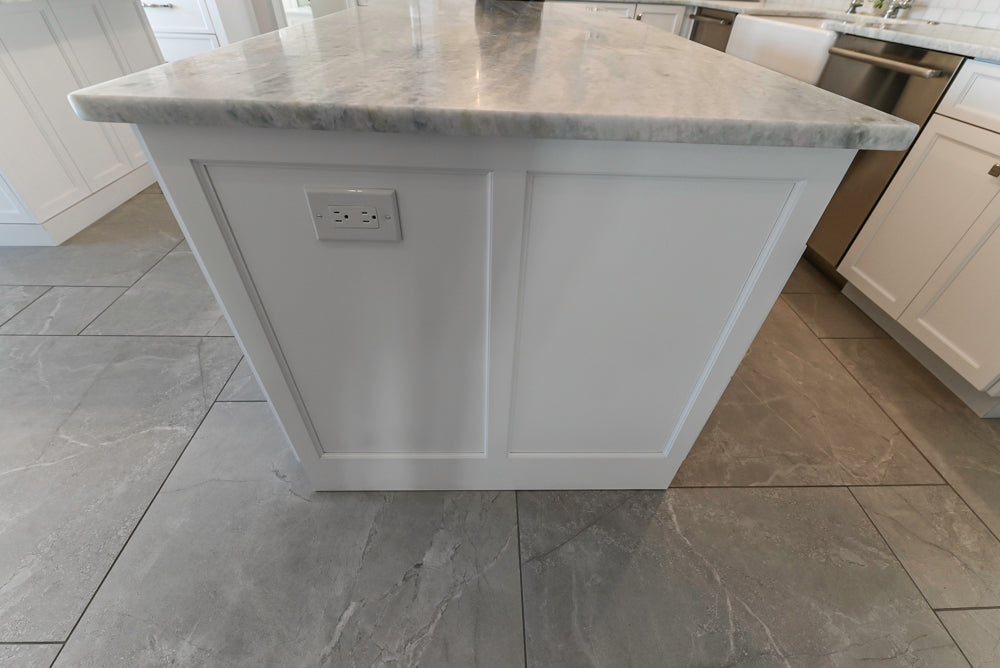 Gemcraft Custom Traditional White Double Island Kitchen with Marble Countertops and Luxury Appliance Package