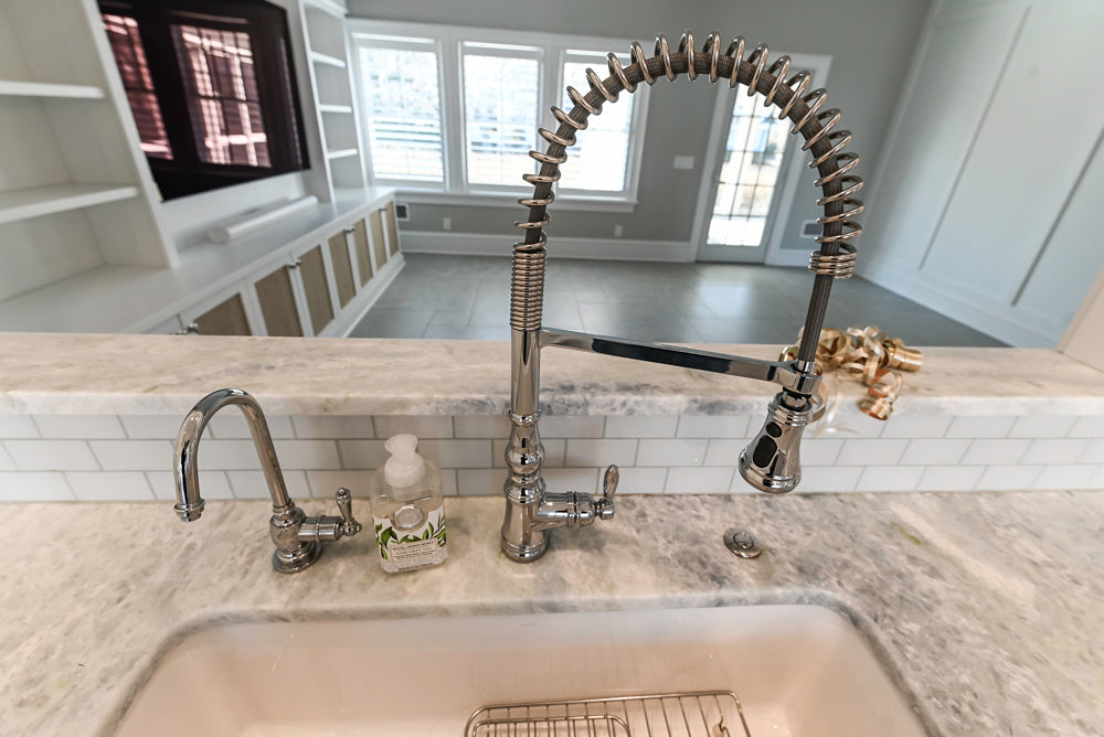 Gemcraft Traditional White Double Island Kitchen with Marble Countertops