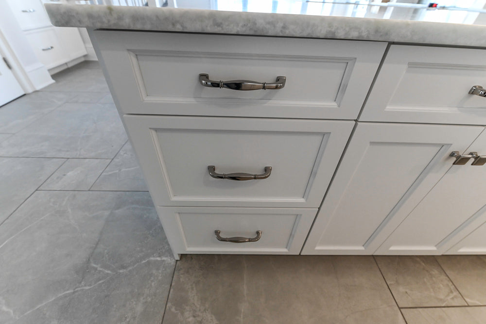 Gemcraft Traditional White Double Island Kitchen with Marble Countertops