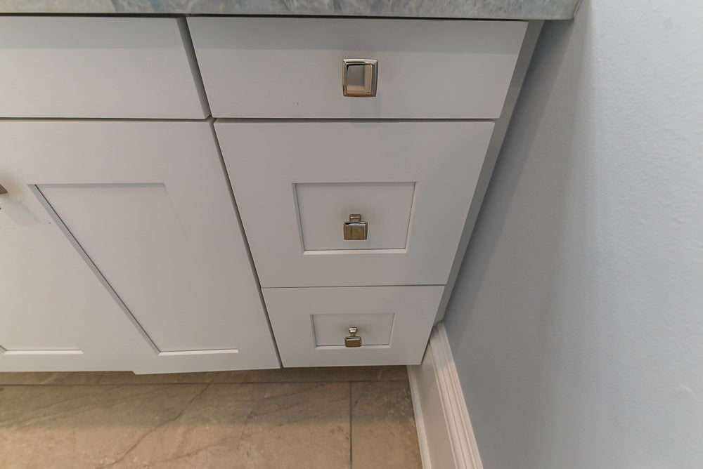 Traditional White Built-In Desk Area with Marble Countertops