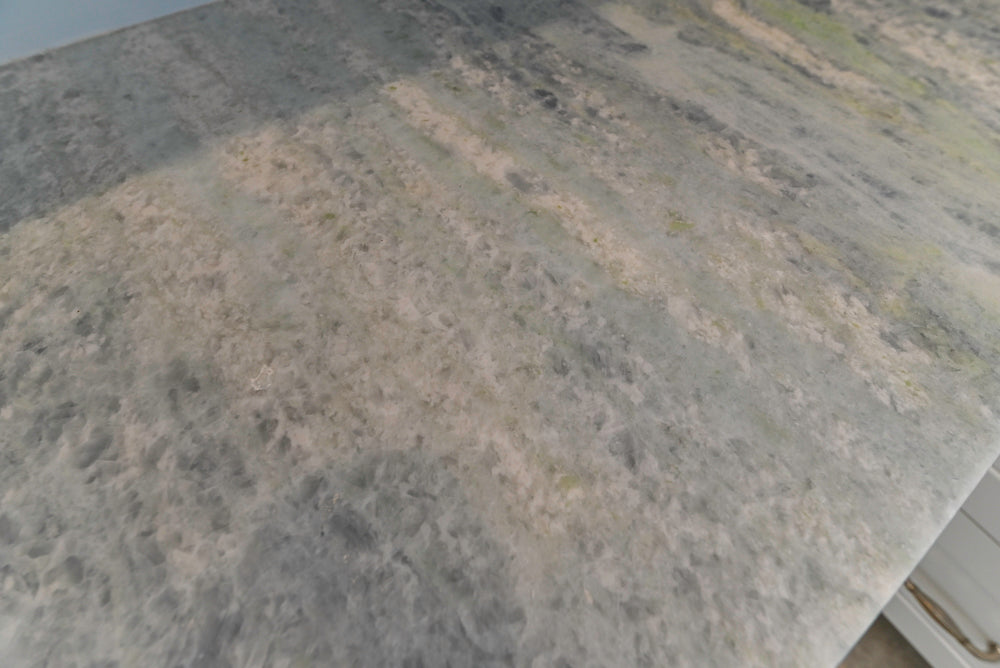 Traditional White Built-In Desk Area with Marble Countertops