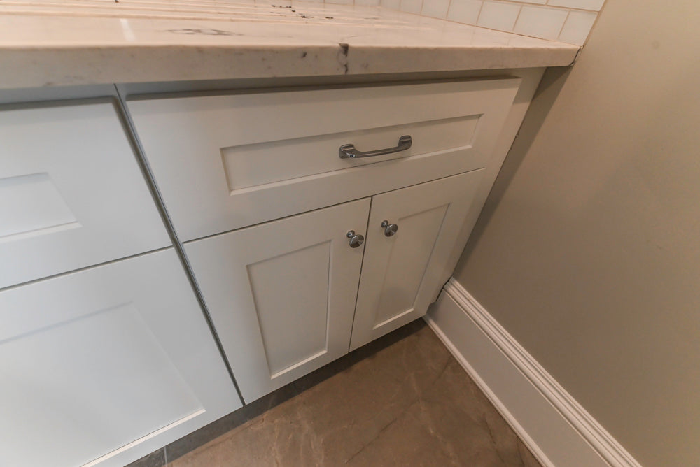 Traditional White Laundry Area with Sink, Faucet and Marble Countertops