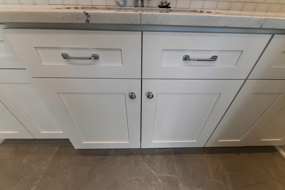 Traditional White Laundry Area with Sink, Faucet and Marble Countertops