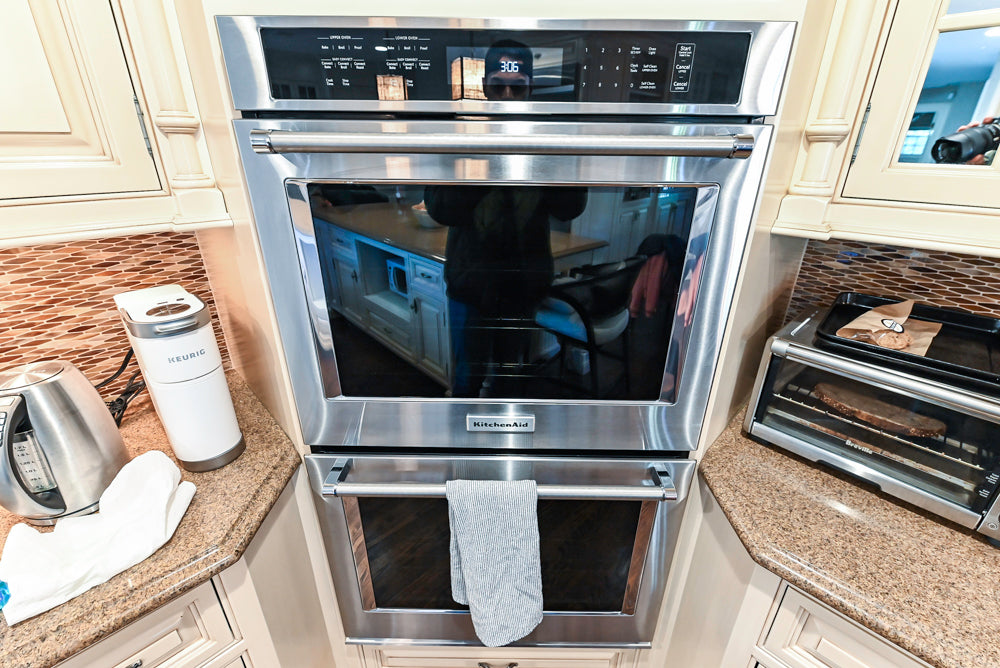 Salerno Traditional Cream Kitchen with Island, Desk Area and Appliances