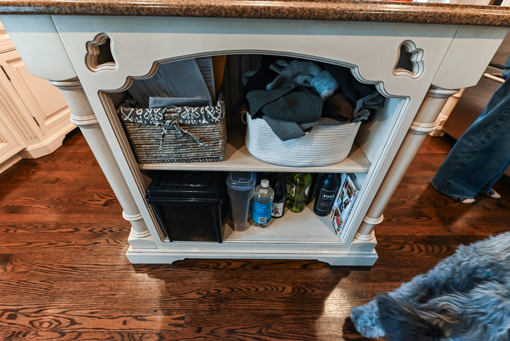 Salerno Traditional Cream Kitchen with Island, Desk Area and Appliances