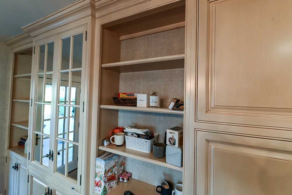 Salerno Traditional Cream Kitchen with Island, Desk Area and Appliances