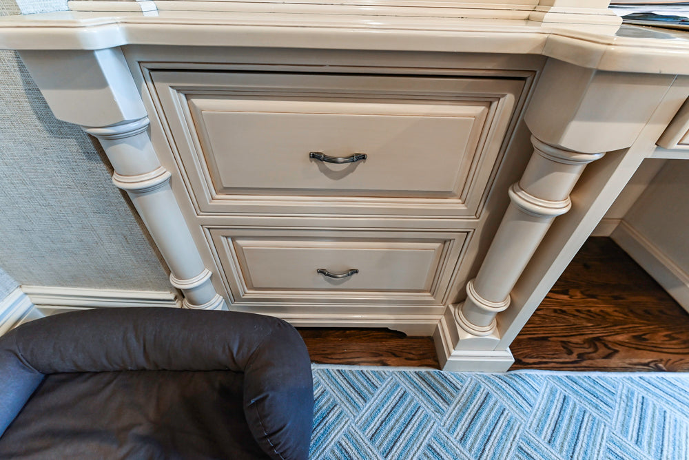 Salerno Traditional Cream Kitchen with Island, Desk Area and Appliances