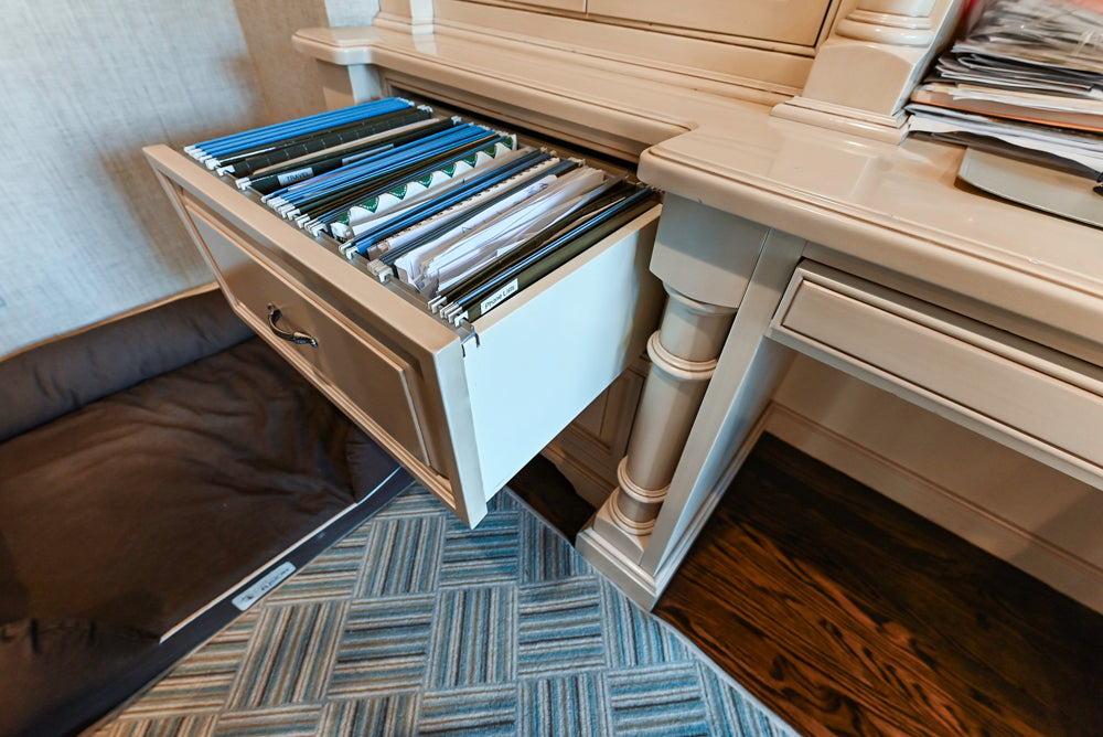 Salerno Traditional Cream Kitchen with Island, Desk Area and Appliances