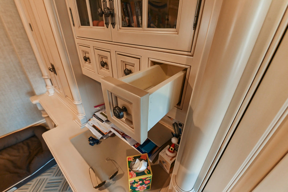 Salerno Traditional Cream Kitchen with Island, Desk Area and Appliances