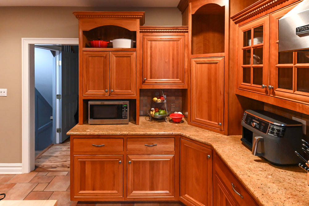 Traditional Wooden Kitchen with Island and Appliances featuring 48" Viking Range