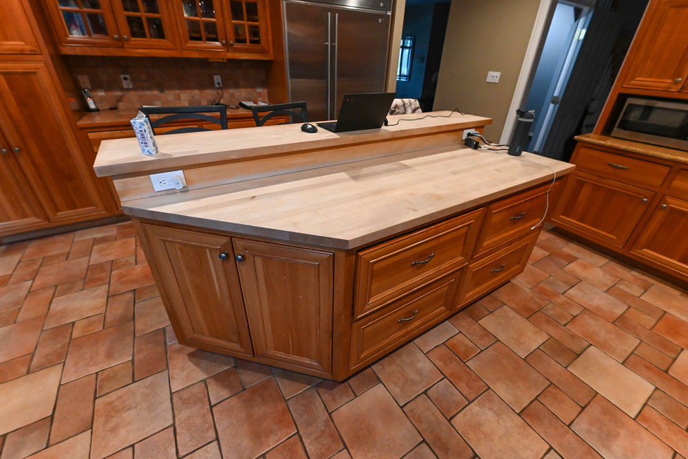 Traditional Wooden Kitchen with Island and Appliances featuring 48" Viking Range
