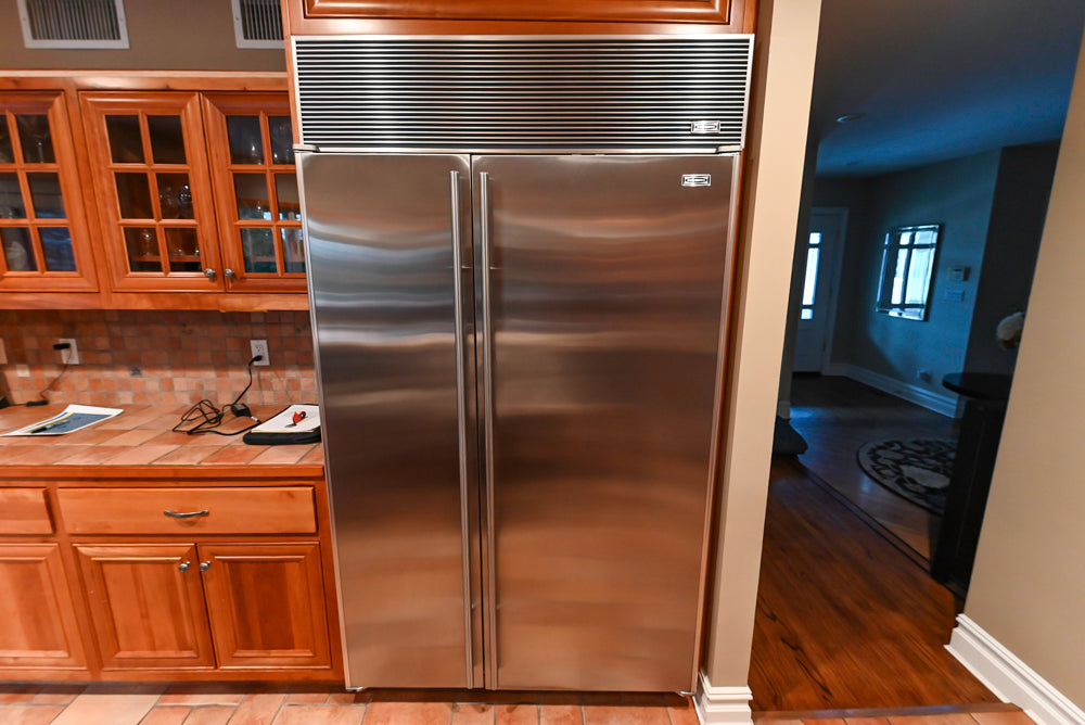 Traditional Wooden Kitchen with Island and Appliances featuring 48" Viking Range