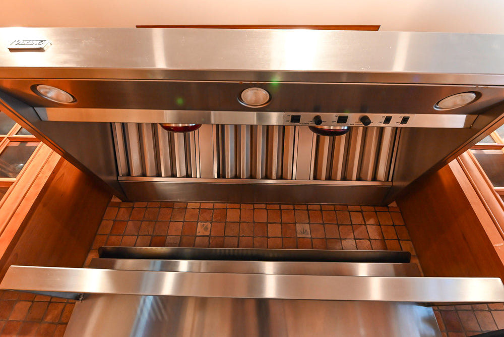 Traditional Wooden Kitchen with Island and Appliances featuring 48" Viking Range