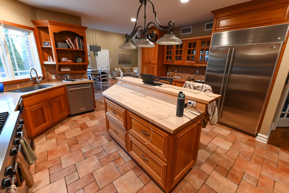 Traditional Wooden Kitchen with Island and Appliances featuring 48" Viking Range