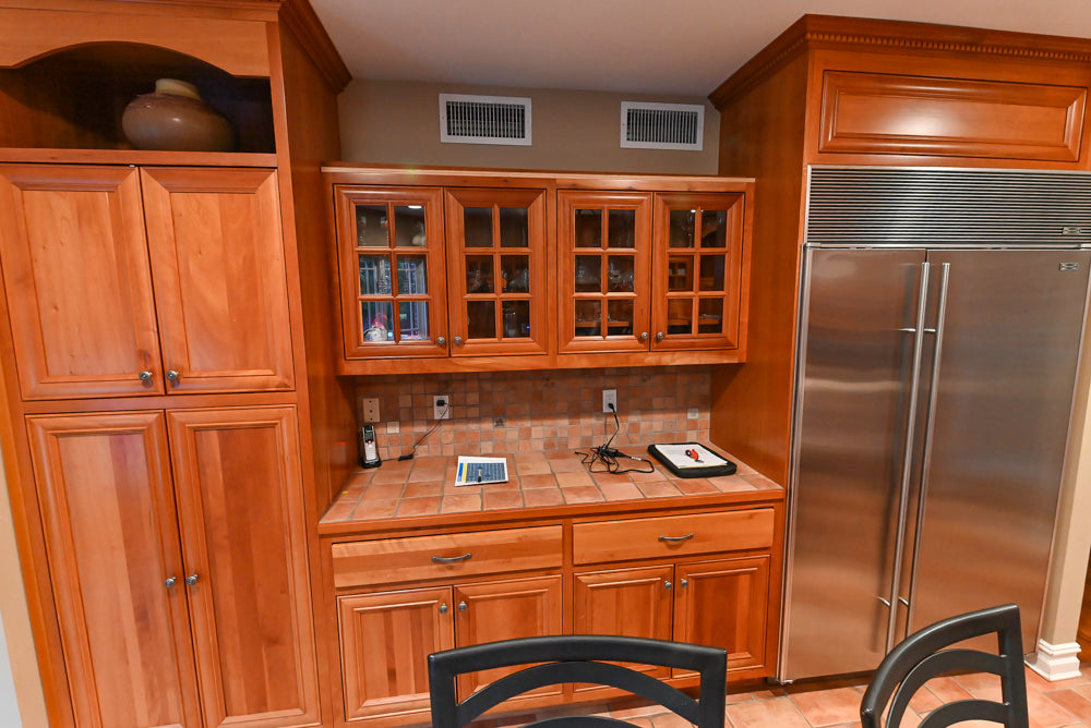 Traditional Wooden Kitchen with Island and Appliances featuring 48" Viking Range