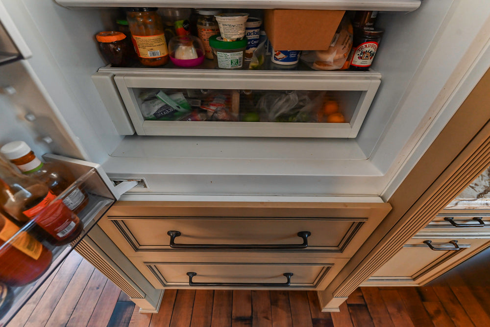 Traditional Creamy Brown Kitchen with Island, Marble Countertops and Appliances
