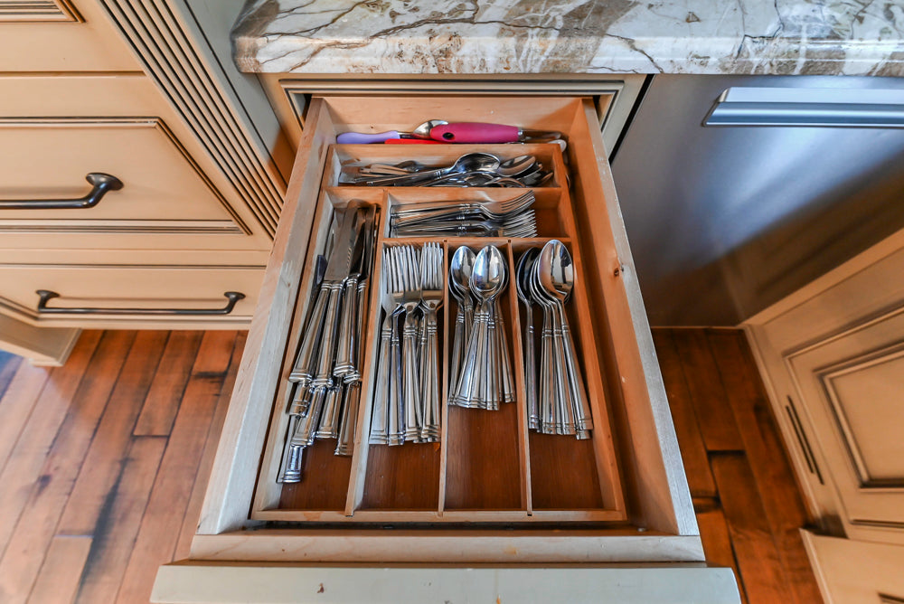 Traditional Creamy Brown Kitchen with Island, Marble Countertops and Appliances