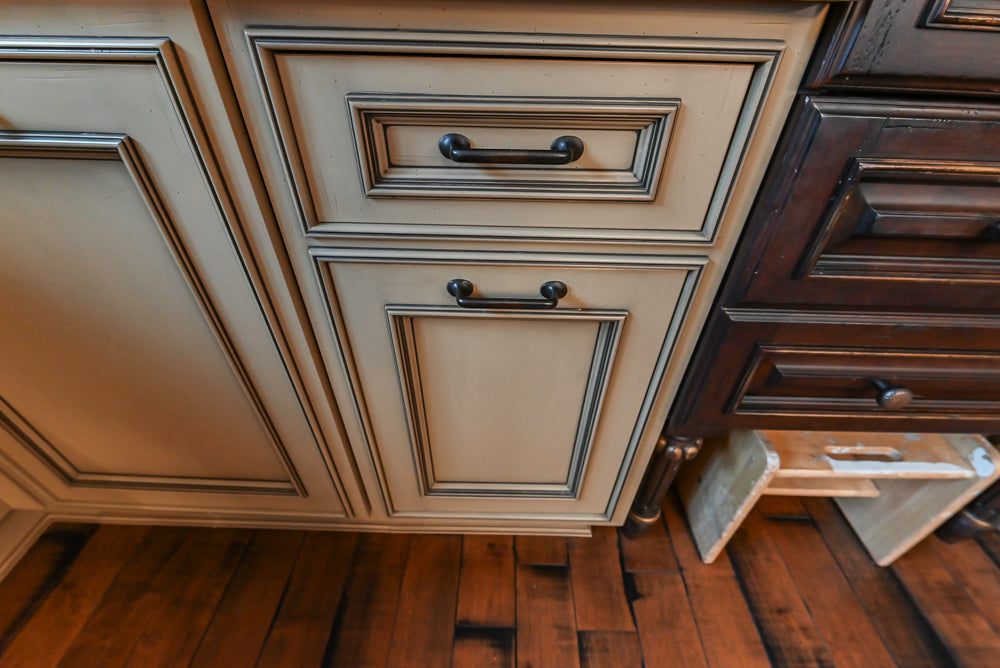Traditional Creamy Brown Kitchen with Island, Marble Countertops and Appliances
