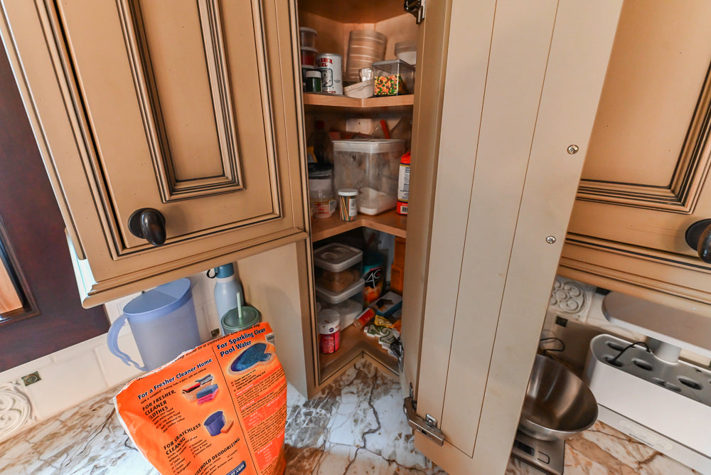 Traditional Creamy Brown Kitchen with Island, Marble Countertops and Appliances