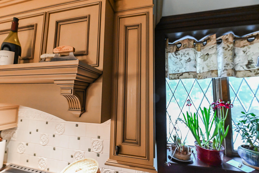 Traditional Creamy Brown Kitchen with Island, Marble Countertops and Appliances