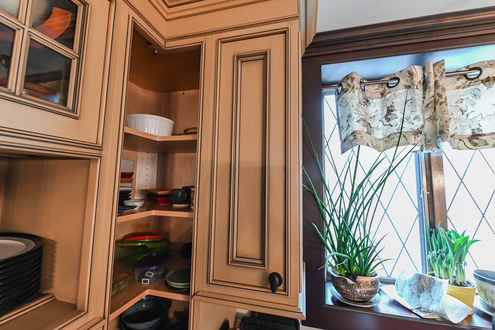 Traditional Creamy Brown Kitchen with Island, Marble Countertops and Appliances