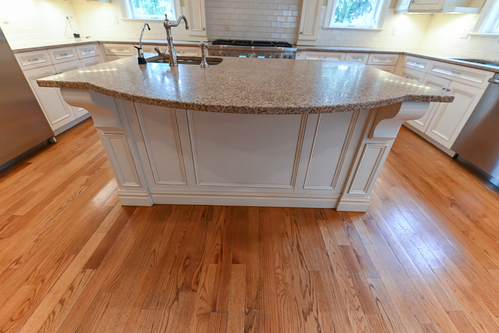 Traditional Cream Kitchen with Island, Granite Countertops & 48" Thermador Range