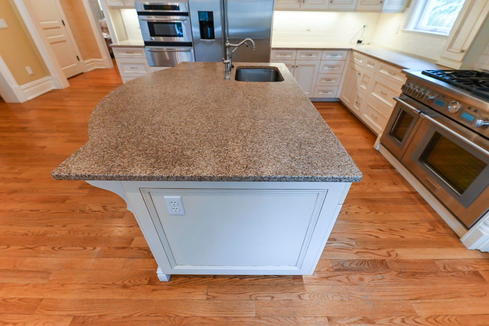 Traditional Cream Kitchen with Island, Granite Countertops & 48" Thermador Range