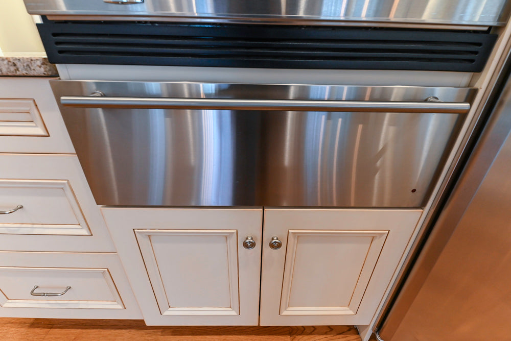 Traditional Cream Kitchen with Island, Granite Countertops & 48" Thermador Range