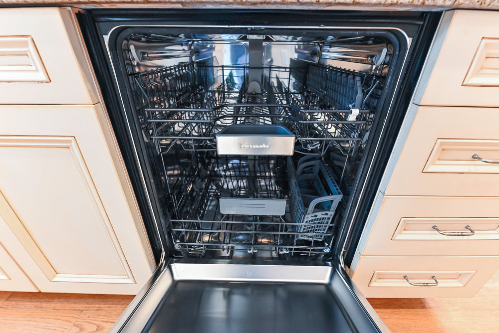 Traditional Cream Kitchen with Island, Granite Countertops & 48" Thermador Range