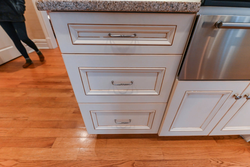 Traditional Cream Kitchen with Island, Granite Countertops & 48" Thermador Range