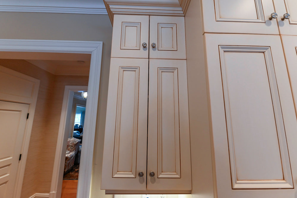 Traditional Cream Kitchen with Island, Granite Countertops & 48" Thermador Range