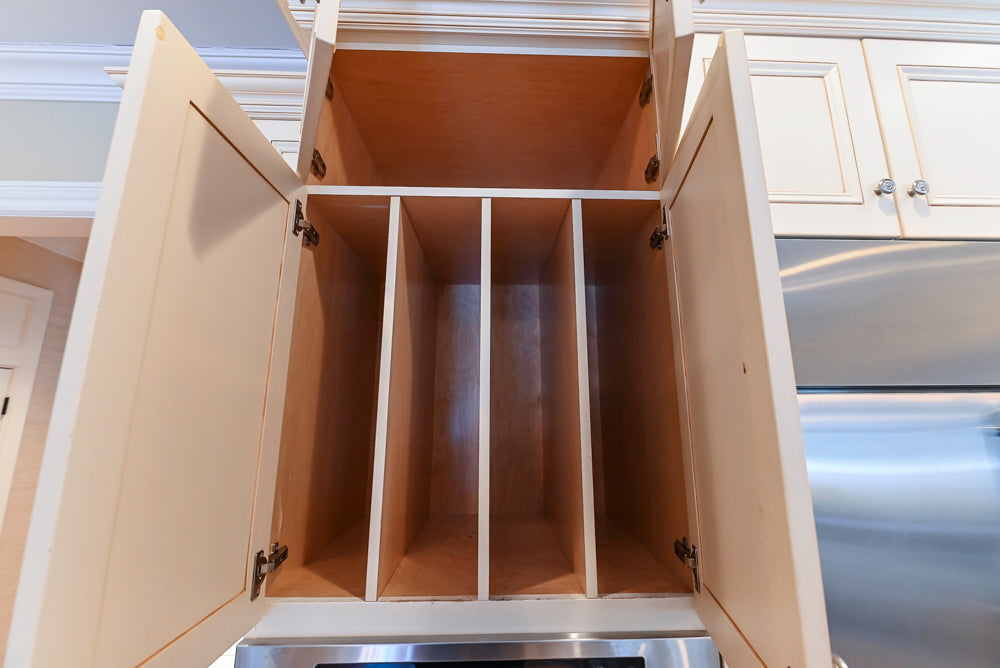 Traditional Cream Kitchen with Island, Granite Countertops & 48" Thermador Range